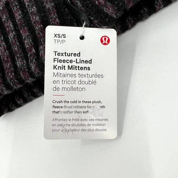LULULEMON Textured Fleece Lined Mittens Womens XS Small XS/S Black NWT - Picture 5 of 8